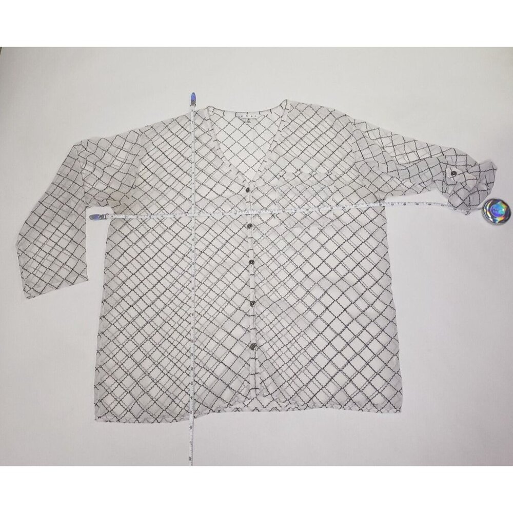 CAbi Blouse Women’s Size Small Shear Geometric Print Top Citycore Light Academia - Picture 5 of 16